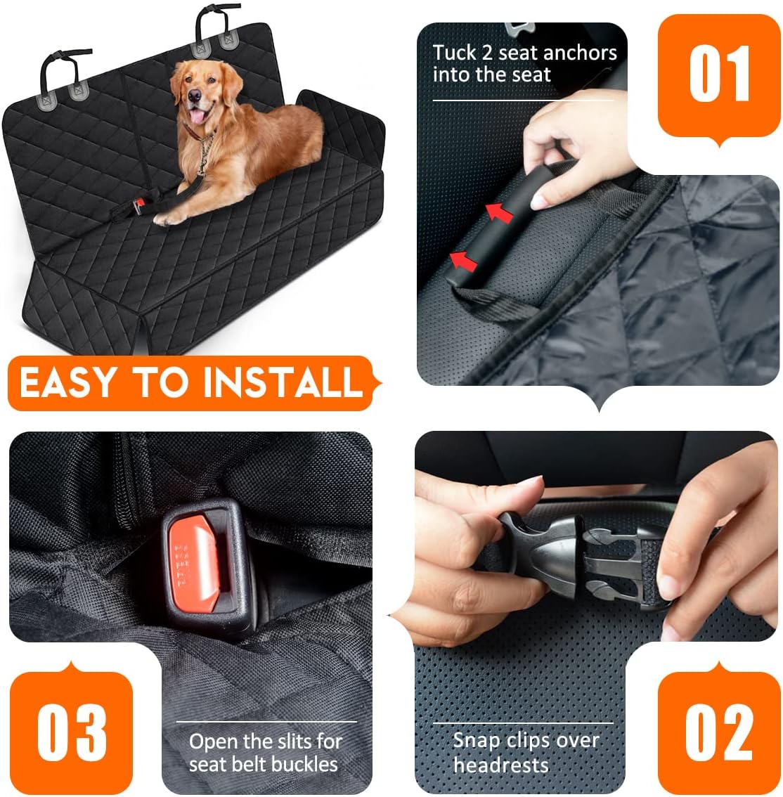 Ultimate Dog Car Seat Cover - Waterproof, Slip-Resistant Back Seat Protector for Pets and Kids - Fits Most Cars, SUVs, and Trucks (53" Width) - Black