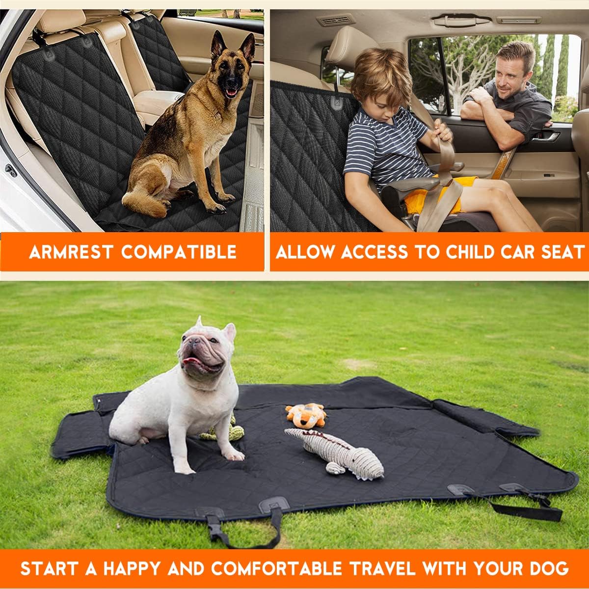 Ultimate Dog Car Seat Cover - Waterproof, Slip-Resistant Back Seat Protector for Pets and Kids - Fits Most Cars, SUVs, and Trucks (53" Width) - Black