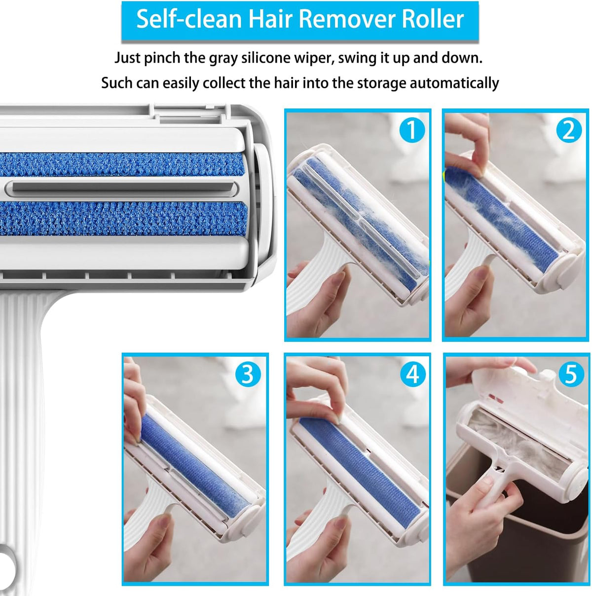 Pet Hair Remover, Reusable Cat Dog Hair Remover Roller, Self Clean