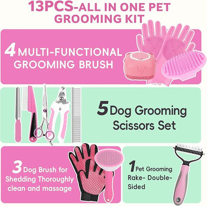 Ultimate 13-Piece Pet Grooming Kit: Professional Dog Brush, Nail Clippers, and Cat Grooming Supplies for All Hair Types