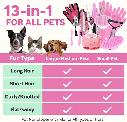 Ultimate 13-Piece Pet Grooming Kit: Professional Dog Brush, Nail Clippers, and Cat Grooming Supplies for All Hair Types