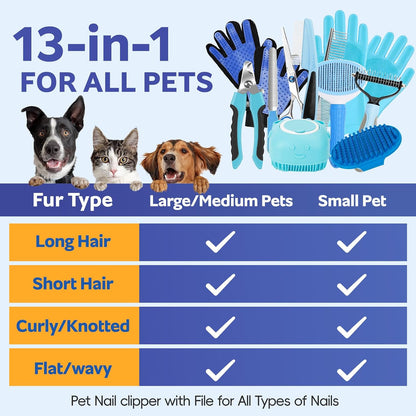 Ultimate 13-Piece Pet Grooming Kit: Professional Dog Brush, Nail Clippers, and Cat Grooming Supplies for All Hair Types