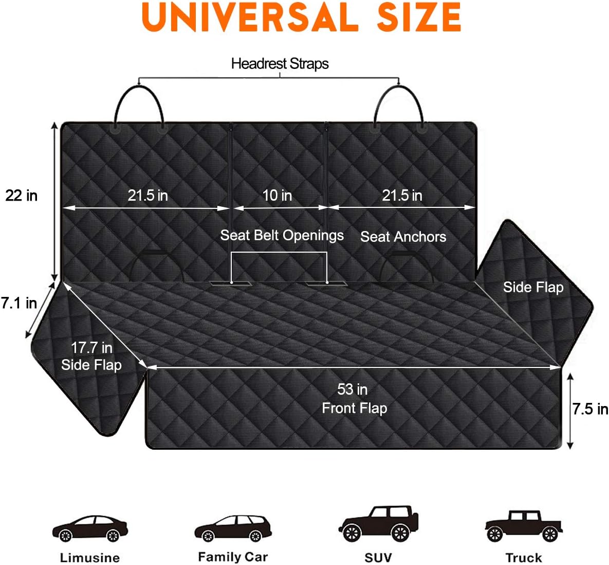 Ultimate Dog Car Seat Cover - Waterproof, Slip-Resistant Back Seat Protector for Pets and Kids - Fits Most Cars, SUVs, and Trucks (53