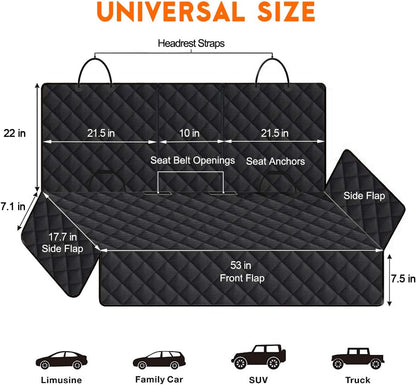 Ultimate Dog Car Seat Cover - Waterproof, Slip-Resistant Back Seat Protector for Pets and Kids - Fits Most Cars, SUVs, and Trucks (53" Width) - Black