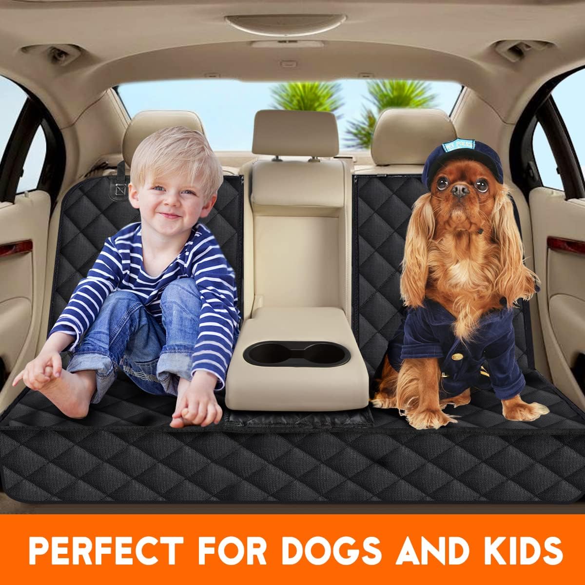 Ultimate Dog Car Seat Cover - Waterproof, Slip-Resistant Back Seat Protector for Pets and Kids - Fits Most Cars, SUVs, and Trucks (53" Width) - Black