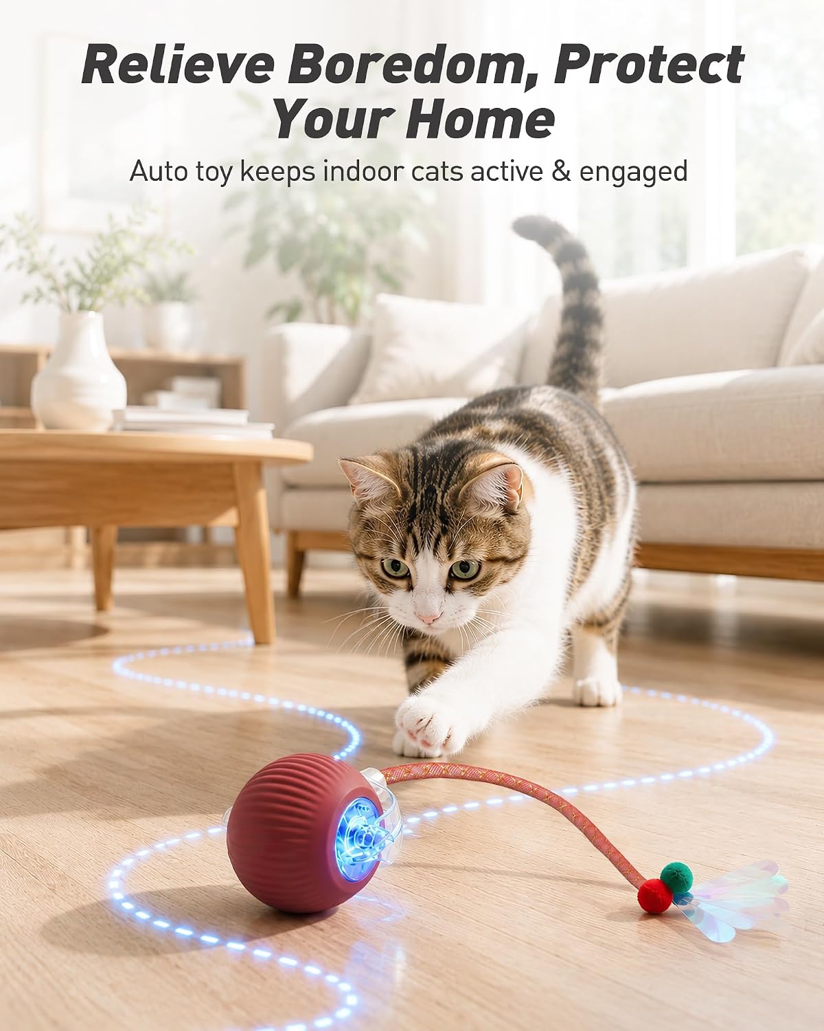 Interactive Cat Toys for Indoor Cats, Automatic Smart Rolling Cat Ball Toy
