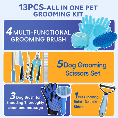 Ultimate 13-Piece Pet Grooming Kit: Professional Dog Brush, Nail Clippers, and Cat Grooming Supplies for All Hair Types