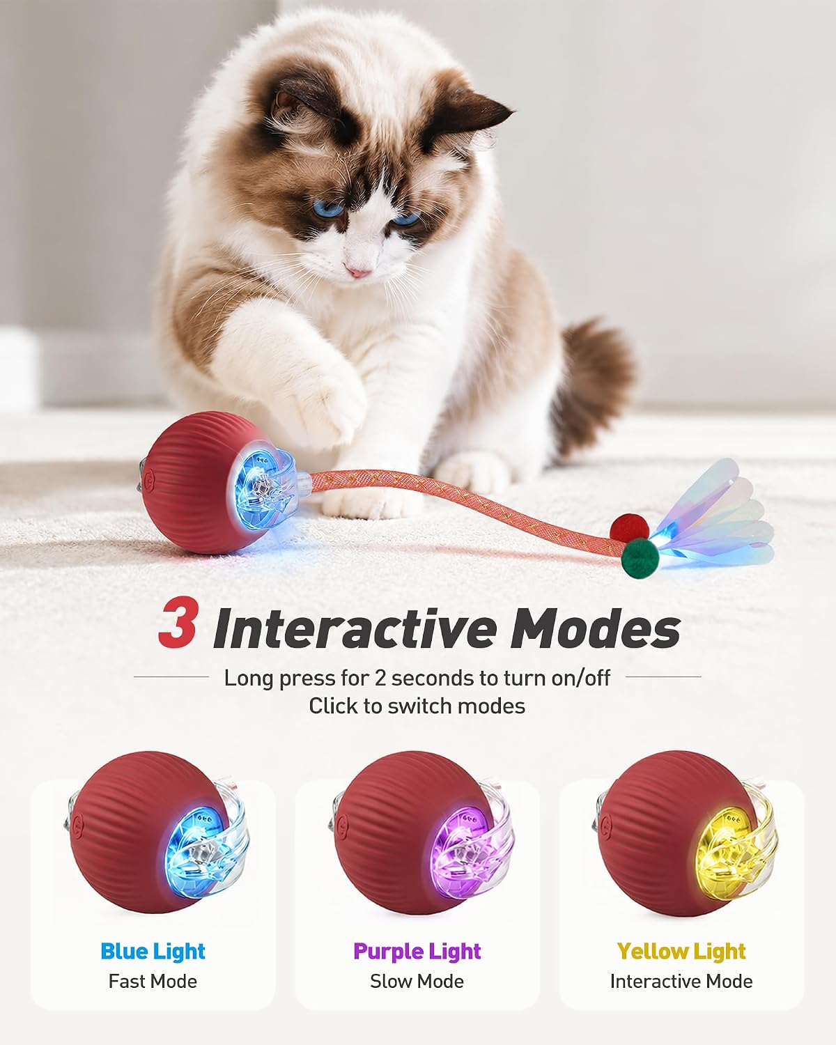 Interactive Cat Toys for Indoor Cats, Automatic Smart Rolling Cat Ball Toy