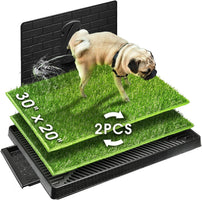 Ultimate Dog Potty Solution: Large 30"x20" Indoor/Outdoor Training Pad with 2 Artificial Grass Patches and Pee Baffle for Easy Clean-Up and Odor Control