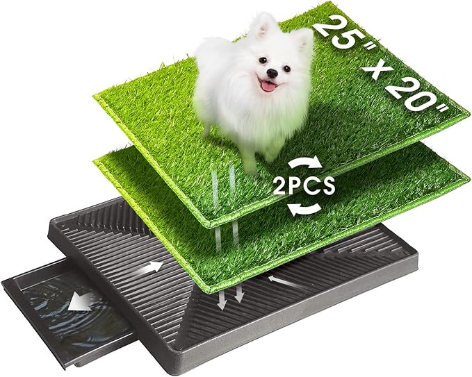Ultimate Dog Potty Solution: Large 30"x20" Indoor/Outdoor Training Pad with 2 Artificial Grass Patches and Pee Baffle for Easy Clean-Up and Odor Control