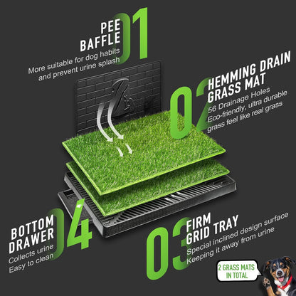 Ultimate Dog Potty Solution: Large 30"x20" Indoor/Outdoor Training Pad with 2 Artificial Grass Patches and Pee Baffle for Easy Clean-Up and Odor Control