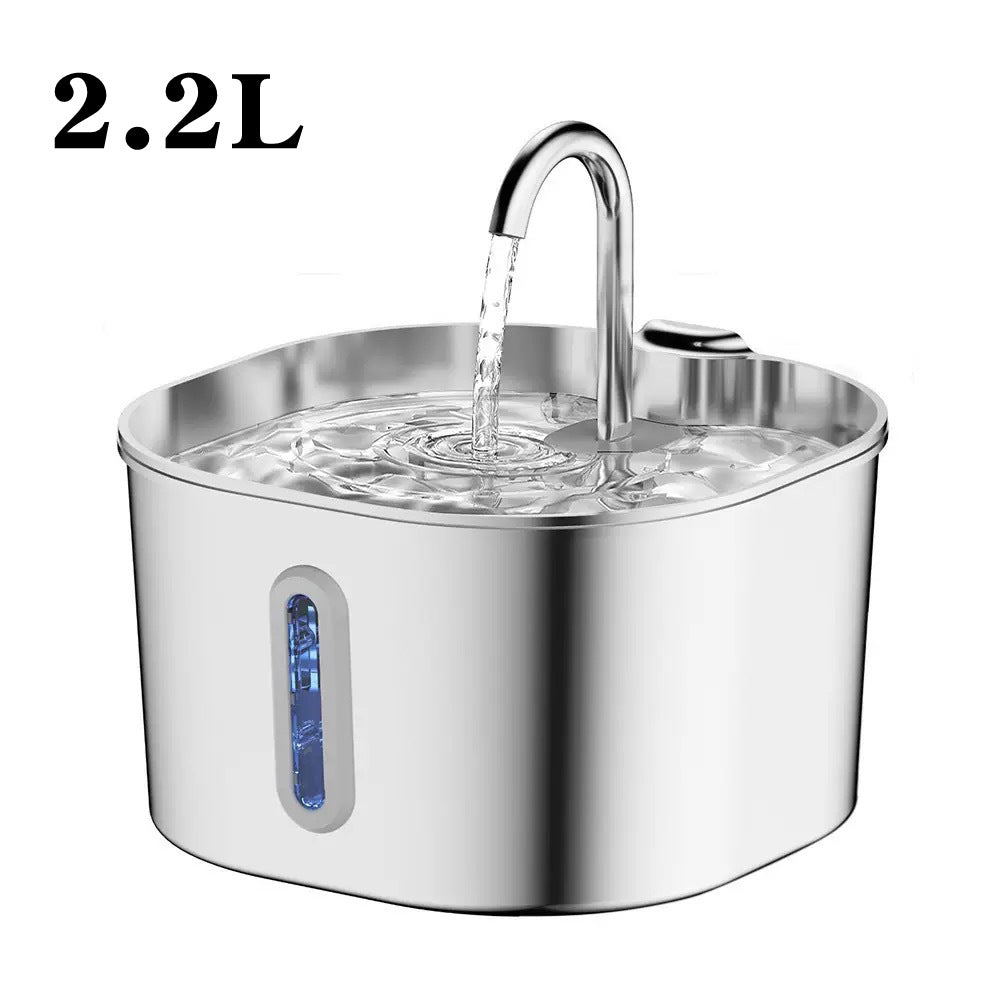 Stainless Steel Pet Water Fountain, 2.2L + 2-Month Filter