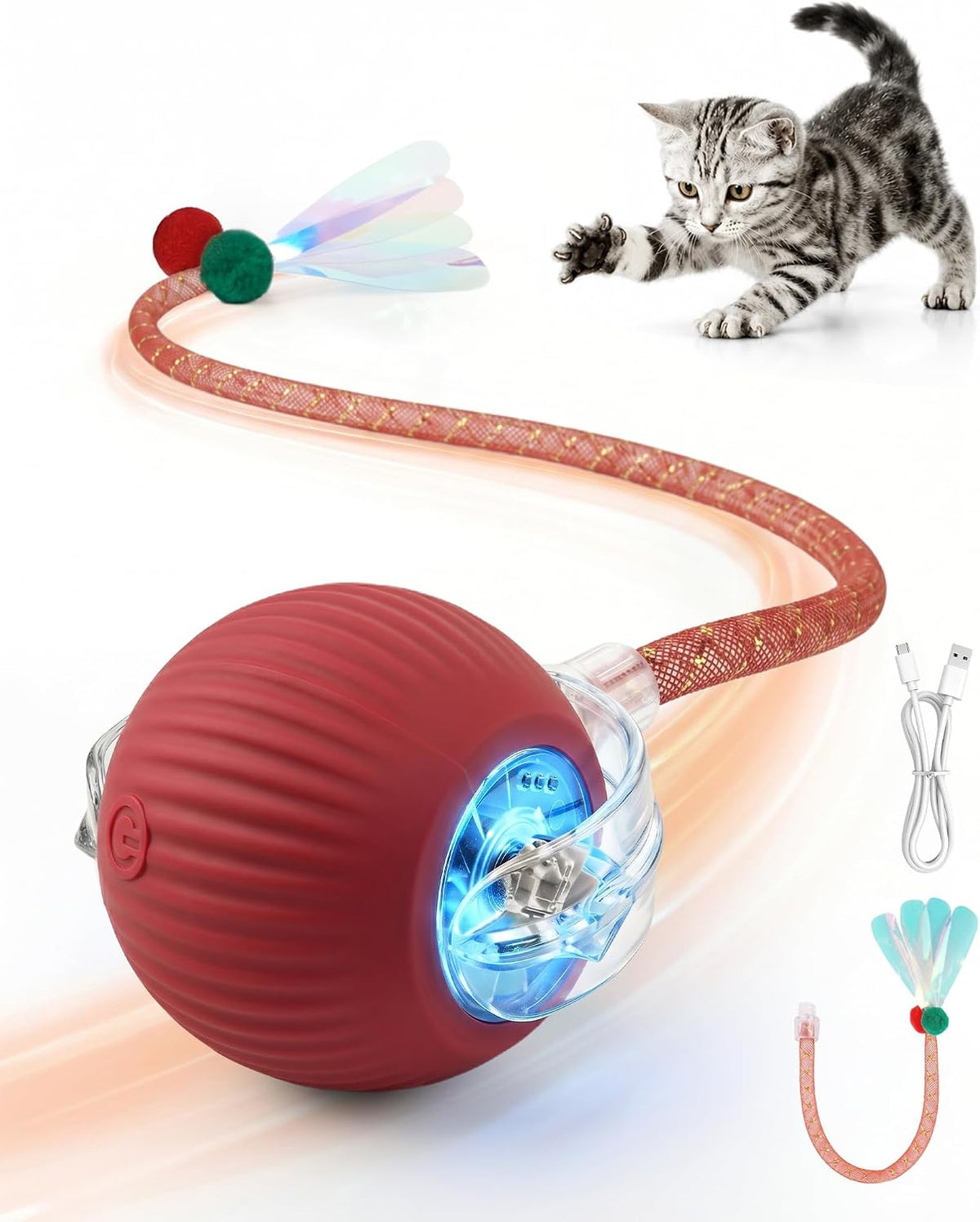 Interactive Cat Toys for Indoor Cats, Automatic Smart Rolling Cat Ball Toy