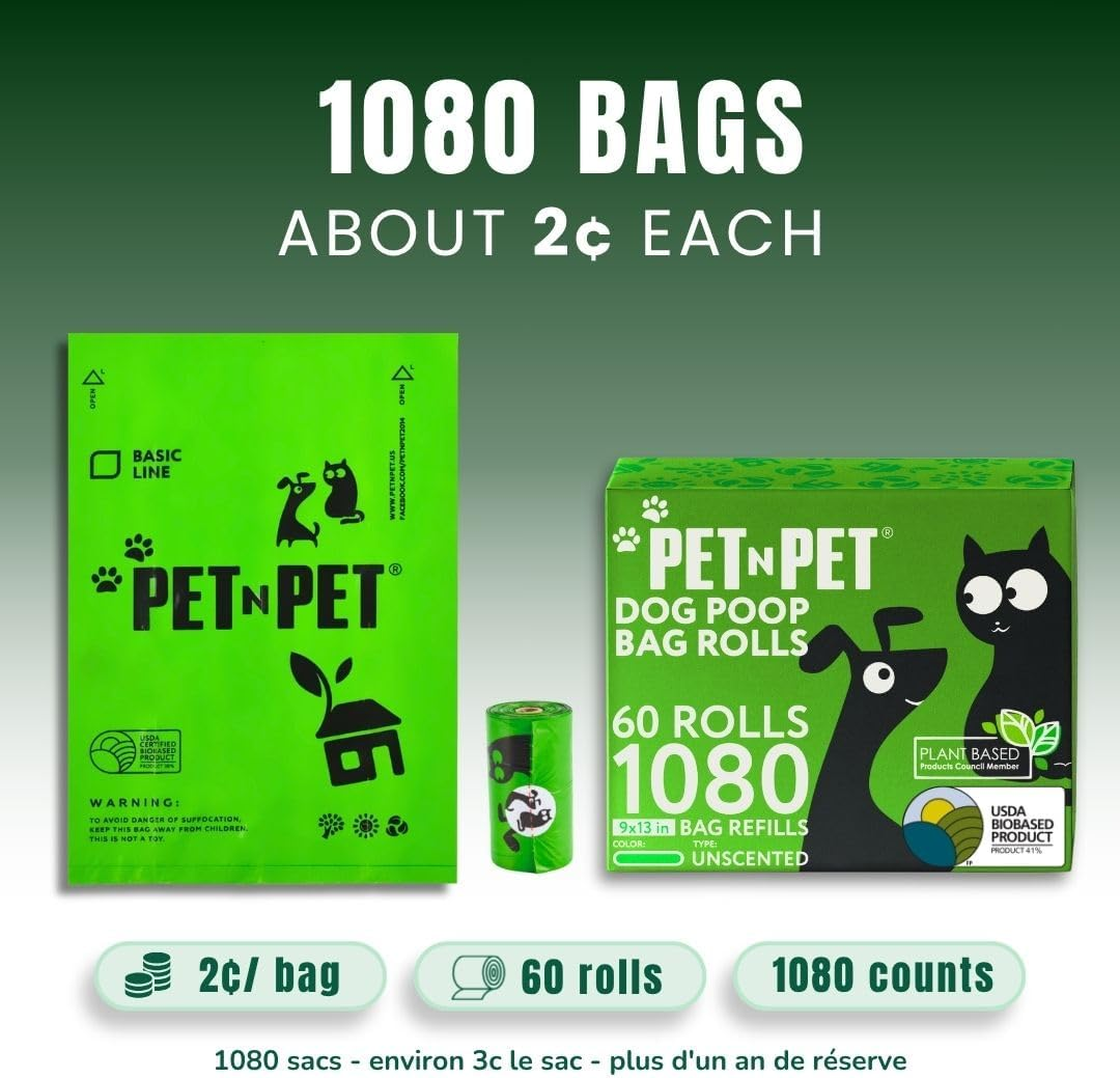 Dog Poop Bags, 1080 Count Unscented Doggy Waste Bag Rolls