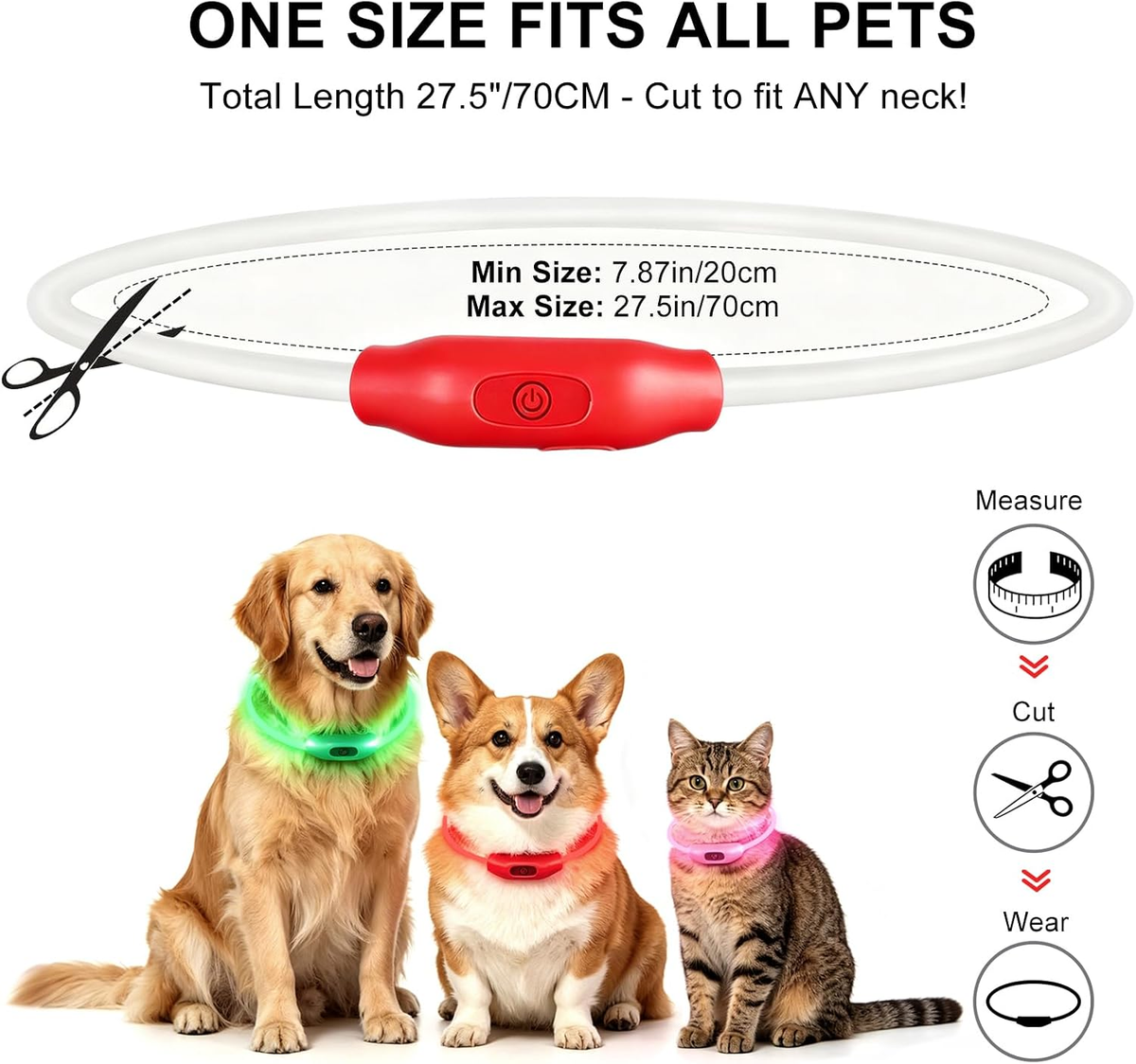 2-Pack LED Dog Collar, Light up Dog Collars,Rechargeable Dog Lights for Night Walking，Universal, Reusable Safety Necklace for Small Medium Large Dogs Red&Pink