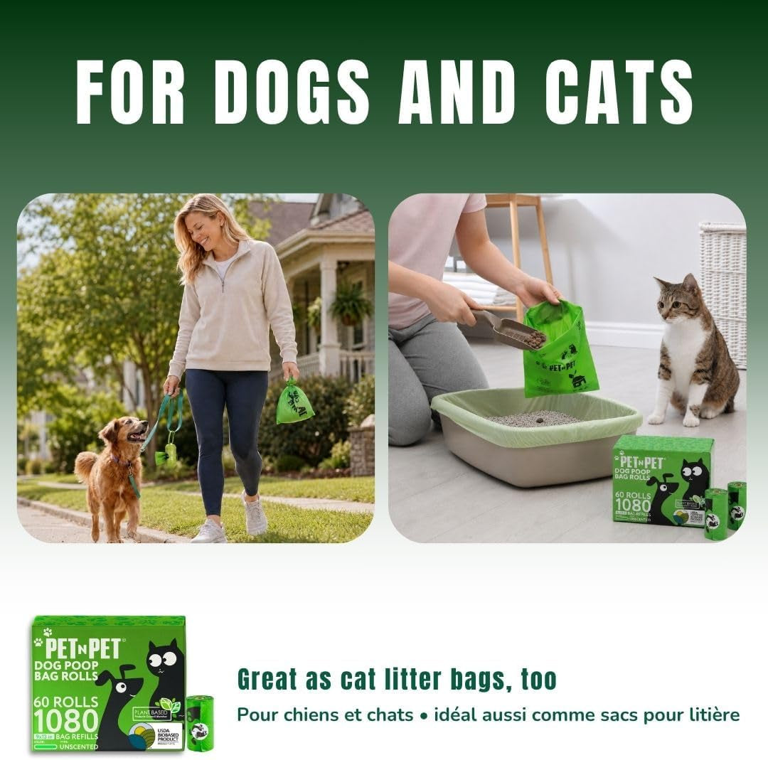 Dog Poop Bags, 1080 Count Unscented Doggy Waste Bag Rolls