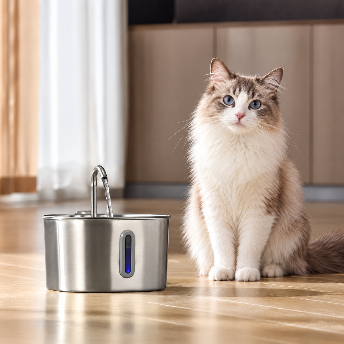 Stainless Steel Pet Water Fountain, 2.2L + 2-Month Filter